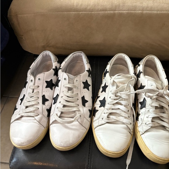 SAINT LAURENT COURT CLASSIC STAR SNEAKERS WHITE & BLACK LEATHER SIZE 37.5 - Picture 7 of 14